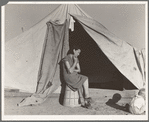 Young migrant mother who lives in one of the tents. California. Farm Security Administration (FSA) emergency camp. Calipatria