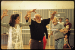 Jerome Robbins and cast rehearsing Fiddler on the Roof segment of the stage production Jerome Robbins' Broadway