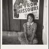 Advertisement for current movie in town. Westley, California. The child is a flood refugee from southeast Missouri