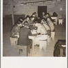 Farm Security Administration (FSA) camp for migratory agricultural workers. Farmersville, California. Meeting of the camp council