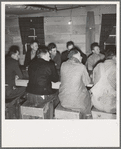 Farm Security Administration (FSA) camp for migratory agricultural workers. Farmersville, California. Meeting of the camp council