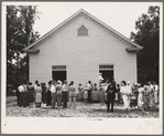Congregation gathers in groups to talk after services are over. Wheeley's Church, Person County, North Carolina