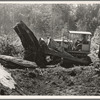 Loosening and pushing a big stump on Nieman place. Western Washington, Lewis County, near Vader, Washington. See general caption number 41