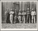 Here are the farmers who have bought machinery cooperatively. Photographed just before they go to dinner on the Miller farm where they are working. West Carlton, Yamhill County, Oregon