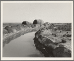 Irrigation canal and the preacher's farm. These large haystacks are characteristic of the country at this period of development. Dead Ox Flat, Malheur County, Oregon