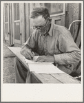 Oklahoma farmer, now living in Cow Hollow, is a FSA (Farm Security Administration) borrower. Seen here signing his chattel mortgage. Malheur County, Oregon