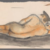Color sketch of a reclining nude figure with hat