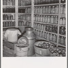 Interior of Mrs. Botner's storage cellar. 800 quarts of "food for the winter." "I miss my chickens so, but we're just not fixed for chickens or hogs yet." Nyssa Heights, Malheur County, Oregon