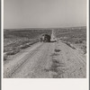 The cream truck coming down the road represents one steady element in the new settlers' income. Nyssa Heights, Malheur County, Oregon