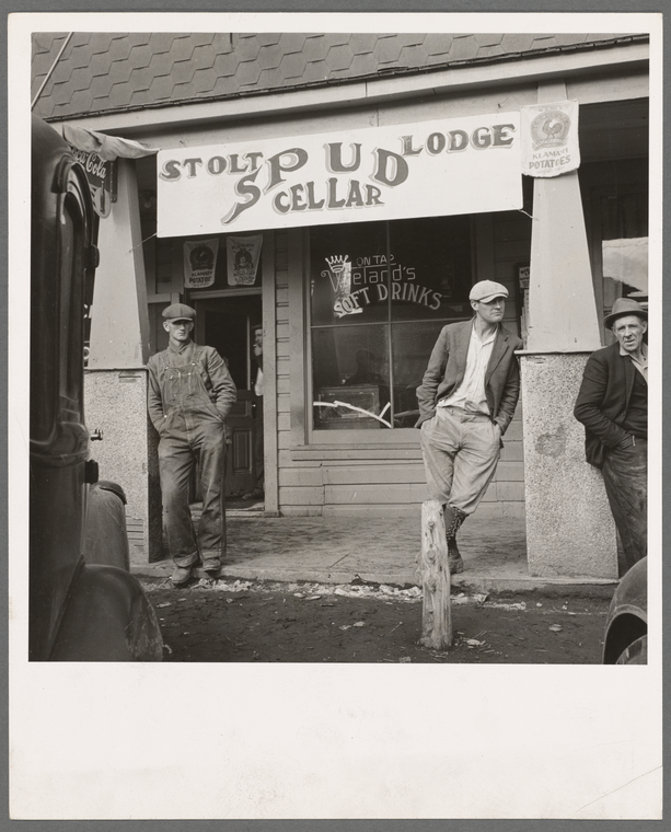 On main street of potato town during harvest season. Merrill, Oregon