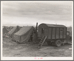 In mobile camp at end of season, cold day. Merrill, Klamath County, Oregon, FSA (Farm Security Administration) camp