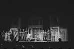 Ron Holgate, Ruth Kobart, David Burns, John Carradine, Zero Mostel, Jack Gilford, Raymond Walburn, Patrick Fox, Karen Black, and unidentified others in the 1962 stage production A Funny Thing Happened on the Way to the Forum