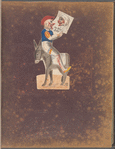 Clown riding donkey backwards