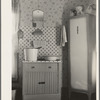 Washstand in house occupied by married hired hand and his wife. Harry Madsen farm near Dickens, Iowa. Three hundred sixty acres, owner-operated