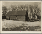 Corn crib on Edgar Allen's farm near Milford, Iowa. One hundred sixty acres owned by private party, crop share basis lease