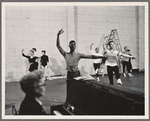 Jerome Robbins (rear) rehearsing dancers for an unidentified ballet