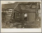 Log cabin farmhouse after the flood had swept through it. On Mackey Ferry Road near Mount Vernon, Indiana