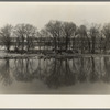 The home of an island farmer on the Illinois River near Ottawa, Illinois. Note graveyard on the opposite bank
