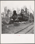 Lumber camp locomotive. Forest County, Wisconsin. Note special smokestack to catch sparks