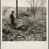 Sando Evanoff, farmer of the cut-over regions, Iron County, Michigan, tending a fire of brushings from the land being cleaned