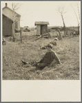Children resting during recess at a rural school near Tipler, Wisconsin