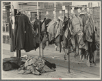 Half-made garments on the racks, awaiting final operations of the machines, in cooperative garment factory, Hightstown, New Jersey