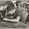 Isadore Snyder, cloak operator, was one of the first to be admitted to Jersey Homesteads because of his aptitude at the machine and his enthusiasm for the success of this cooperative village. Hightstown, New Jersey