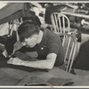 Isadore Snyder, cloak operator, was one of the first to be admitted to Jersey Homesteads because of his aptitude at the machine and his enthusiasm for the success of this cooperative village. Hightstown, New Jersey