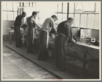 Molding hats in the millinery department of the cooperative garment factory at Jersey Homesteads
