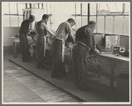 Molding hats in the millinery department of the cooperative garment factory at Jersey Homesteads