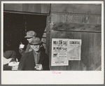 Farmers in front of lunch shed, country auction, Aledo, Mercer County, Illinois
