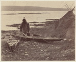 An Esquimaux getting ready for a seal hunt, his Toupek, or skin tent on the right
