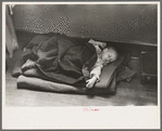 Young flood refugee asleep in schoolhouse, Sikeston, Missouri