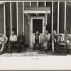 Resettlement workers in front of camp building, Black River Falls Land Use Project, Wisconsin