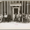 Resettlement workers in front of camp building, Black River Falls Land Use Project, Wisconsin