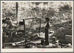 Indian boy and cooking arrangement, blueberry camp near Little Fork [i.e. Littlefork], Minnesota