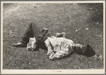 Transient laborer asleep in park, Gateway District, Minneapolis, Minnesota