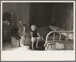 Child of Edwin Gorder in farmhouse bedroom, Williams County, North Dakota