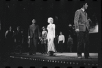 Jack Gilford [right], Jill Haworth [center], Bert Convy [left] and ensemble in the stage production Cabaret