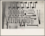 Patterns of tools painted on wall for easy identification, Lake Dick Project, Arkansas