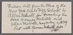 Receipt from the Clerk of the New-York Male High School to Allan Melville for payment of Herman and Allan Melville's tuition