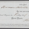 Receipt from the New-York Society Library to Herman Melville for payment of annual dues