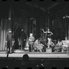 Joe E. Marks, Stephanie Hill [center] and ensemble in the stage production Flora, the Red Menace