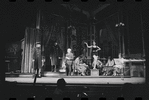 Joe E. Marks, Stephanie Hill [center] and ensemble in the stage production Flora, the Red Menace