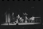 Joe E. Marks, Stephanie Hill [center] and ensemble in the stage production Flora, the Red Menace