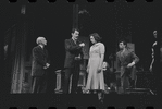Joe E. Marks, Robert Kaye, Liza Minnelli, Stephanie Hill [far right partially cut out of frame] and unidentified others in the stage production Flora, the Red Menace