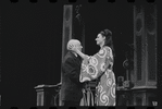 Joe E. Marks and Stephanie Hill in the stage production Flora, the Red Menace