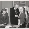 Producers Robert E. Griffith and Harold Prince and director George Abbott greet Marie La Guardia