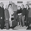 Robert E. Griffith, Jerome Weidman, Patricia Wilson, Marie (Mrs. Fiorello) La Guardia, Tom Bosley, Jerry Bock, and Sheldon Harnick with plaque depicting Fiorello La Guardia