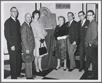 Robert E. Griffith, Jerome Weidman, Patricia Wilson, Marie (Mrs. Fiorello) La Guardia, Tom Bosley, Jerry Bock, and Sheldon Harnick with plaque depicting Fiorello La Guardia